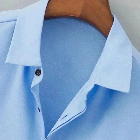 Blue Basic Men's Button Up Shirt - Picture 6 of 6